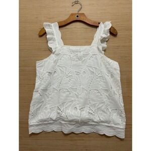 TEEC White Lace Ruffle Strap Tank Top Women's Size M